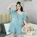 Đồ bộ quần đùi latin áo cổ viền bèo nhiều hình dễ thương