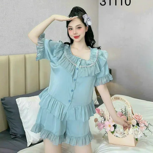 Đồ bộ quần đùi latin áo cổ viền bèo nhiều hình dễ thương