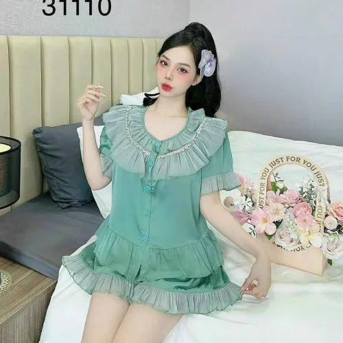Đồ bộ quần đùi latin áo cổ viền bèo nhiều hình dễ thương
