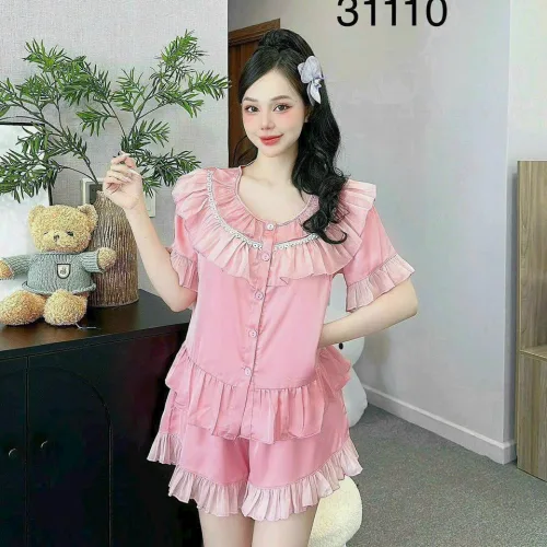 Đồ bộ quần đùi latin áo cổ viền bèo nhiều hình dễ thương