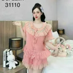 Đồ bộ quần đùi latin áo cổ viền bèo nhiều hình dễ thương