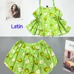 Đồ bộ quần đùi latin áo  dây hai tầng in hình dể thương