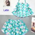 Đồ bộ quần đùi latin áo  dây hai tầng in hình dể thương