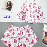 Đồ bộ quần đùi latin áo  dây hai tầng in hình dể thương