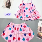 Đồ bộ quần đùi latin áo  dây hai tầng in hình dể thương