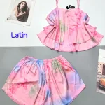 Đồ bộ quần đùi latin áo  dây hai tầng in hình dể thương