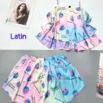 Đồ bộ quần đùi latin áo  dây hai tầng in hình dể thương