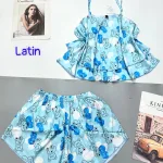 Đồ bộ quần đùi latin áo  dây hai tầng in hình dể thương