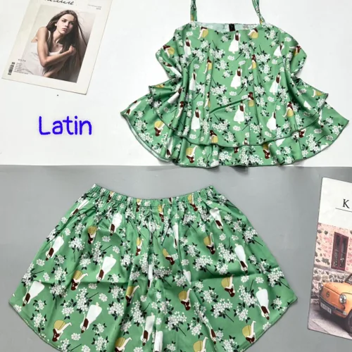 Đồ bộ quần đùi latin áo  dây hai tầng in hình dể thương