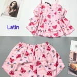 Đồ bộ quần đùi latin áo  dây hai tầng in hình dể thương