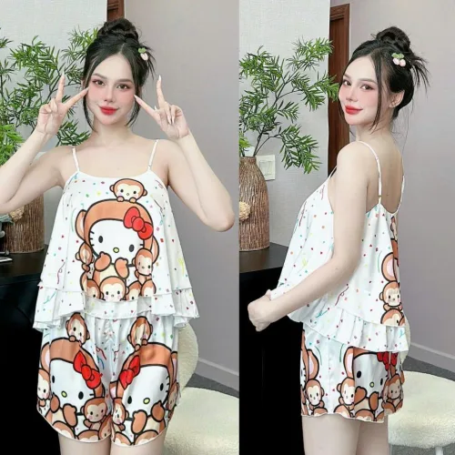 Đồ bộ quần đùi  latin áo hai dây 2 tầng nhiều hình dễ thương
