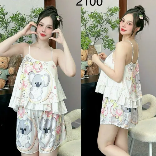Đồ bộ quần đùi  latin áo hai dây 2 tầng nhiều hình dễ thương