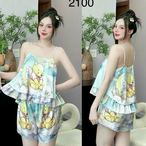 Đồ bộ quần đùi  latin áo hai dây 2 tầng nhiều hình dễ thương