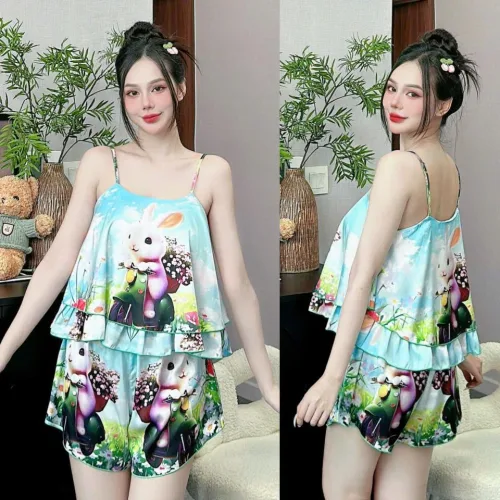 Đồ bộ quần đùi  latin áo hai dây 2 tầng nhiều hình dễ thương
