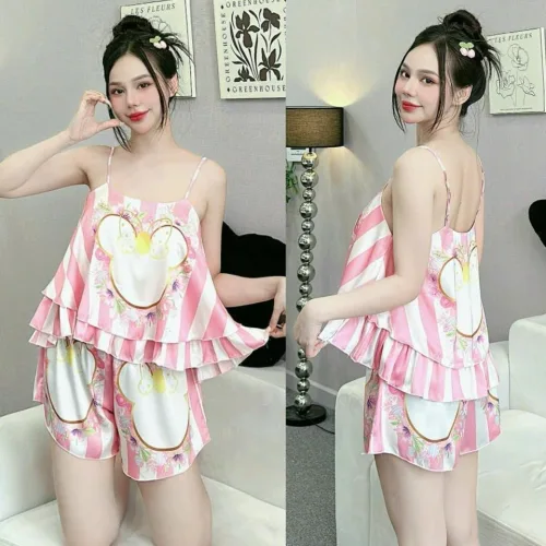 Đồ bộ quần đùi  latin áo hai dây 2 tầng nhiều hình dễ thương