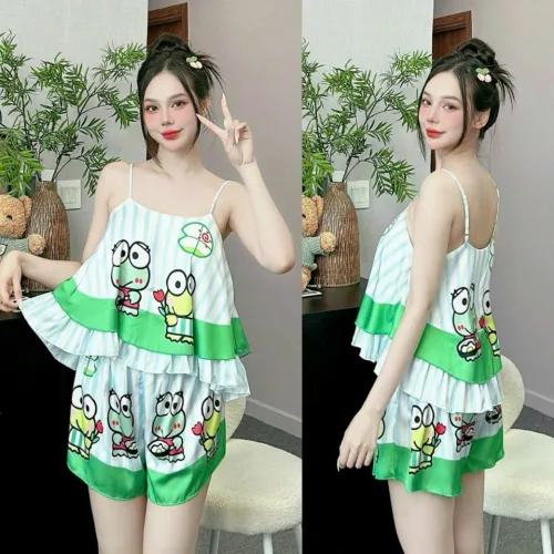 Đồ bộ quần đùi  latin áo hai dây 2 tầng nhiều hình dễ thương