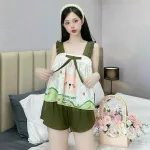 Đồ bộ quần đùi  latin áo hai dây bản bèo nơ