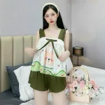 Đồ bộ quần đùi  latin áo hai dây bản bèo nơ