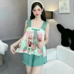 Đồ bộ quần đùi  latin áo hai dây bản bèo nơ