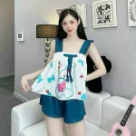 Đồ bộ quần đùi  latin áo hai dây bản bèo nơ
