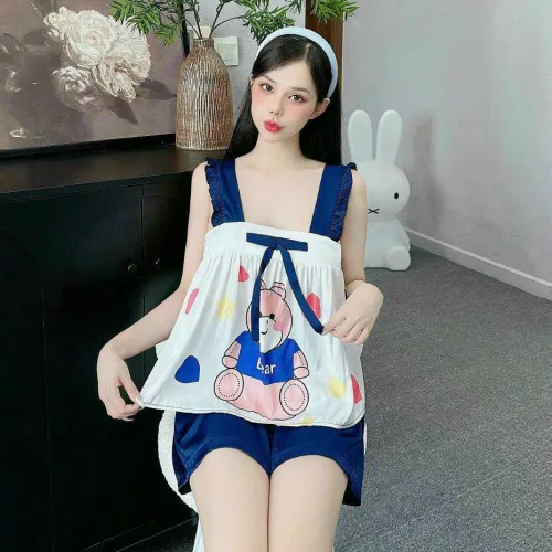 Đồ bộ quần đùi  latin áo hai dây bản bèo nơ