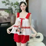 Đồ bộ quần đùi  latin áo hai dây bản bèo nơ