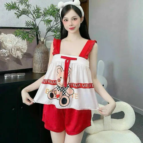 Đồ bộ quần đùi  latin áo hai dây bản bèo nơ