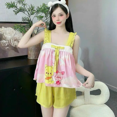 Đồ bộ quần đùi  latin áo hai dây bản bèo nơ
