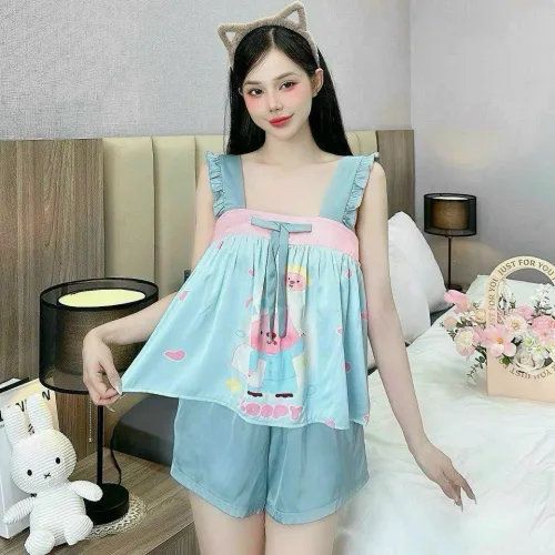 Đồ bộ quần đùi  latin áo hai dây bản bèo nơ