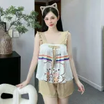 Đồ bộ quần đùi  latin áo hai dây bản bèo nơ