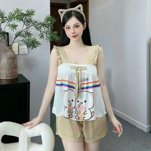 Đồ bộ quần đùi  latin áo hai dây bản bèo nơ