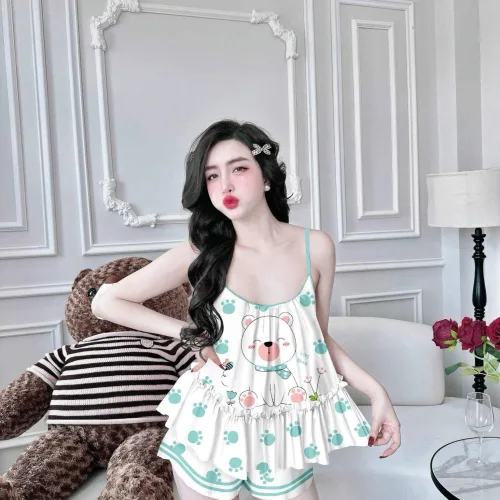 Đồ bộ quần đùi  latin áo hai dây bèo thân áo