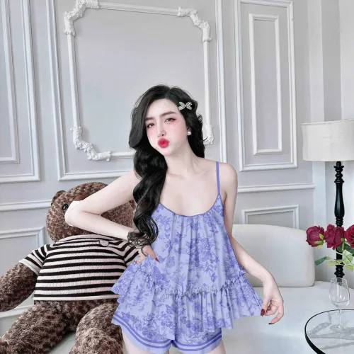 Đồ bộ quần đùi  latin áo hai dây bèo thân áo
