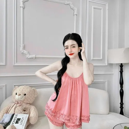 Đồ bộ quần đùi  latin áo hai dây bèo trơn