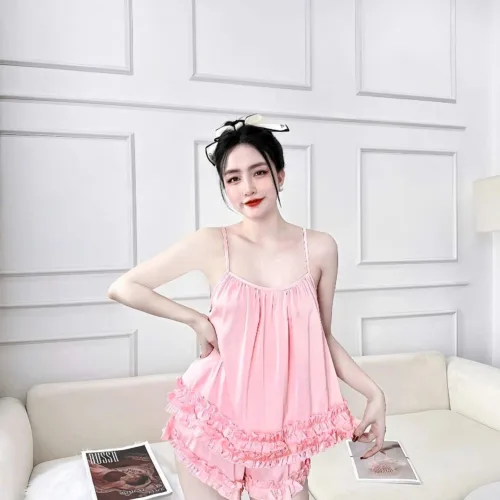 Đồ bộ quần đùi  latin áo hai dây bèo trơn