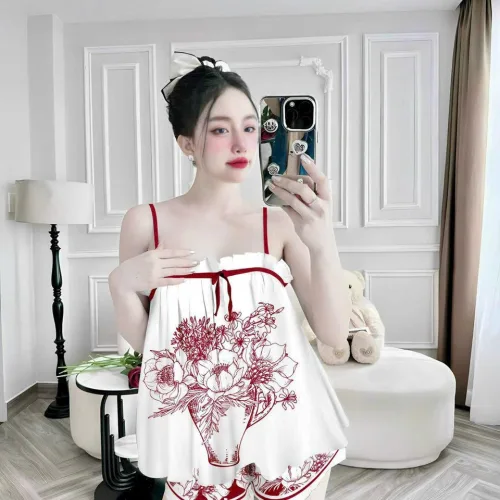 Đồ bộ quần đùi  latin áo hai dây  may nhún bèo
