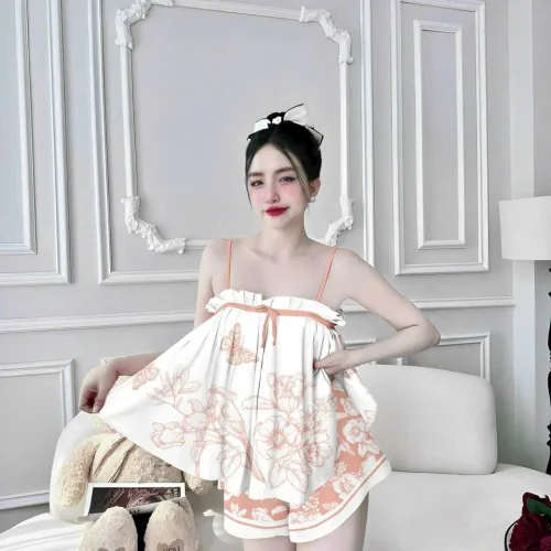Đồ bộ quần đùi  latin áo hai dây  may nhún bèo