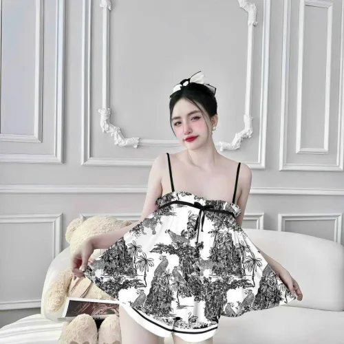 Đồ bộ quần đùi  latin áo hai dây  may nhún bèo