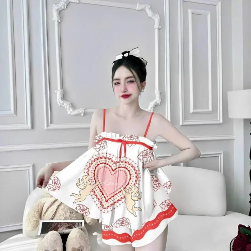 Đồ bộ quần đùi  latin áo hai dây  may nhún bèo