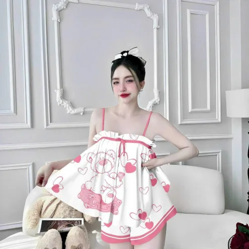 Đồ bộ quần đùi  latin áo hai dây  may nhún bèo