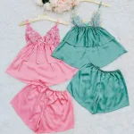 Đồ bộ quần đùi  latin áo hai dây ren ngực sexy