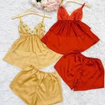 Đồ bộ quần đùi  latin áo hai dây ren ngực sexy