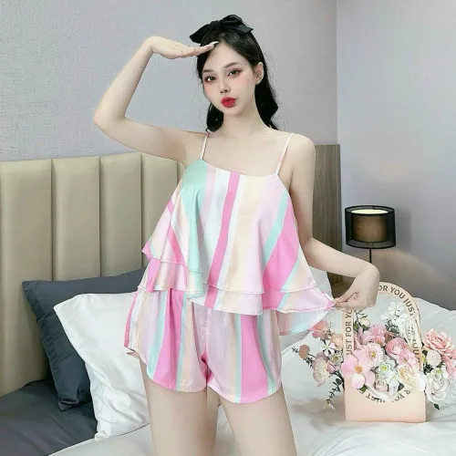 Đồ bộ quần đùi latin áo hai dây tầng siêu mát in hình