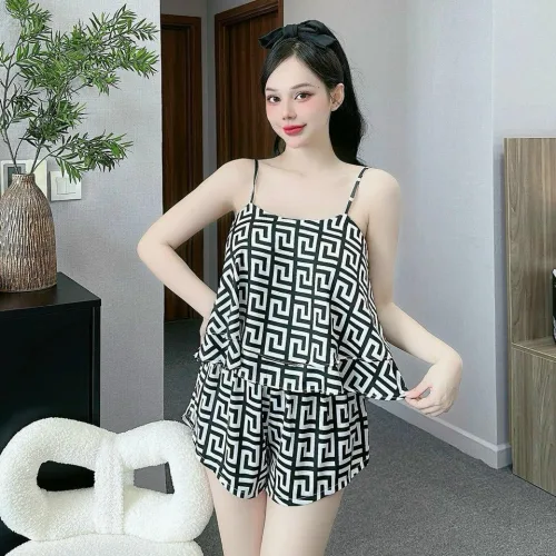 Đồ bộ quần đùi latin áo hai dây tầng siêu mát in hình