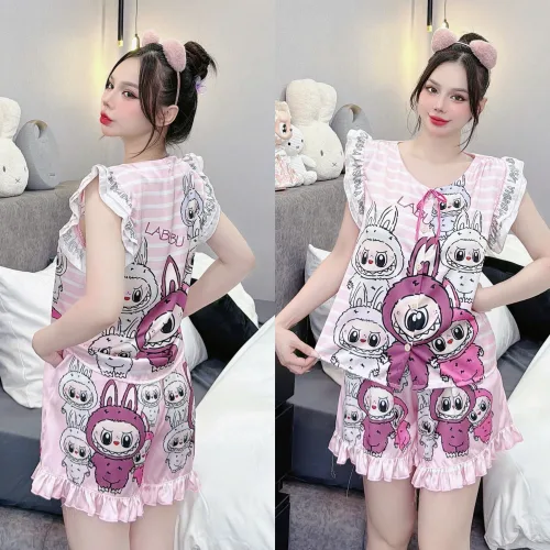 Đồ bộ quần đùi latin áo tay bèo hình labubu