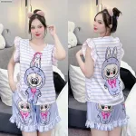 Đồ bộ quần đùi latin áo tay bèo hình labubu