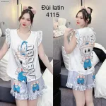 Đồ bộ quần đùi latin áo tay bèo hình labubu
