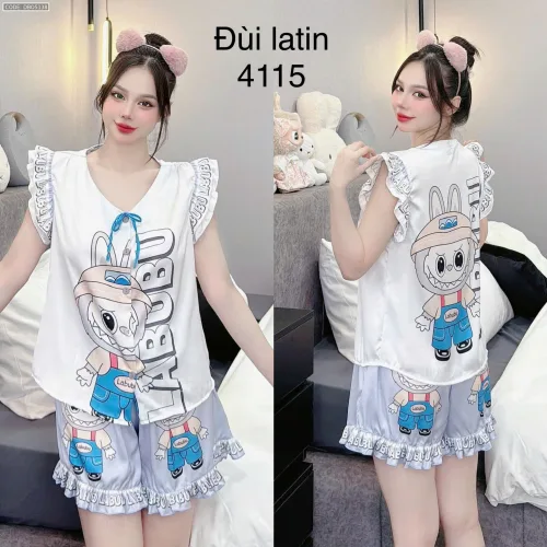 Đồ bộ quần đùi latin áo tay bèo hình labubu