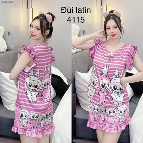 Đồ bộ quần đùi latin áo tay bèo hình labubu