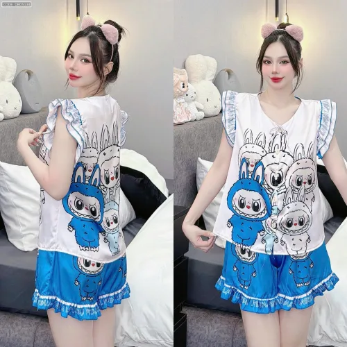 Đồ bộ quần đùi latin áo tay bèo hình labubu